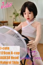 J-cute Doll 128cm A-cup AGB38 Head Sex Doll Full Silicone Material in White Tank Top
