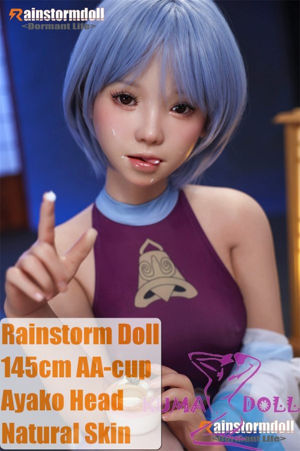 Rainstorm doll 145cm AA-cup Cat No.2 Ayako Head Seamless Body Full Silicone Doll in Blue Hair