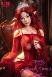 UNEEDOLL 158cm E-cup Aria (胧月) Head Full Silicone Doll Real Skin Texture in Red Sheer Dress Customized Eyes+ Wig