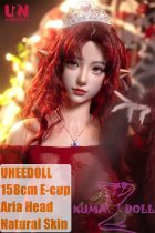 UNEEDOLL 158cm E-cup Aria (胧月) Head Full Silicone Doll Real Skin Texture in Red Sheer Dress Customized Eyes+ Wig