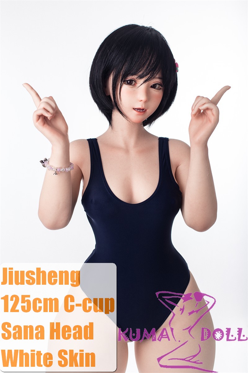 Jiusheng Doll Full Silicone Sex Doll 125cm C-cup Sana Head Realistic Skin Textrue in Black School Swimsuit Craftsman Makeup