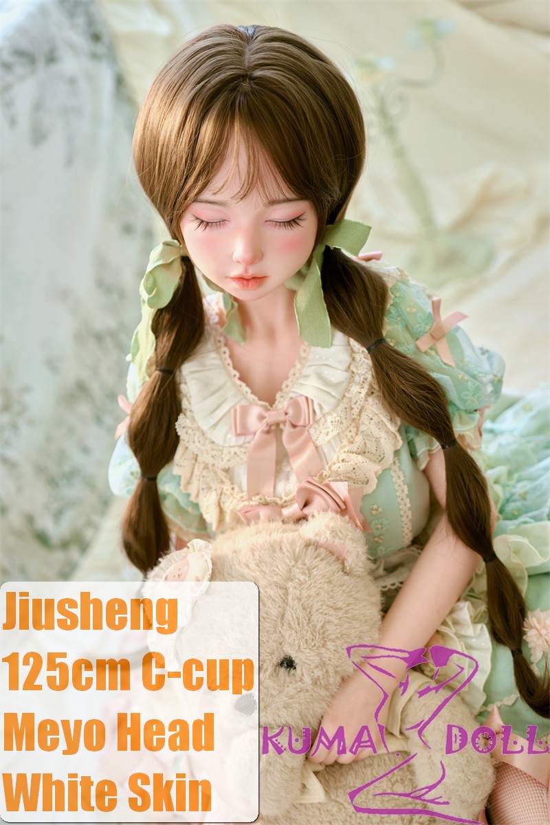 Jiusheng Doll Full Silicone Sex Doll 125cm C-cup Meyo Head Eye-cloesd Realistic Skin Textrue Turquoise Lolita