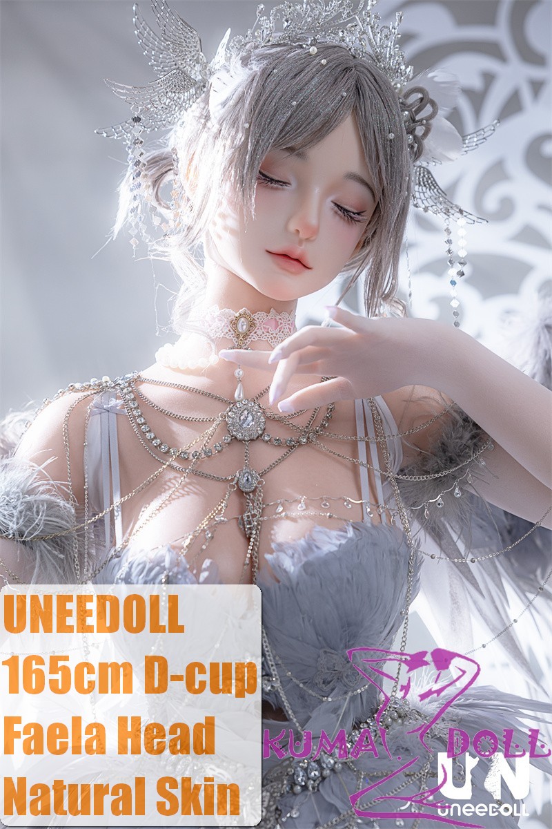 UNEEDOLL 165cm D-cup Faela (梦狸) Head Close Eye Vision Full Silicone Doll Real Skin Texture in Gray Angel Outfit Customized Wig