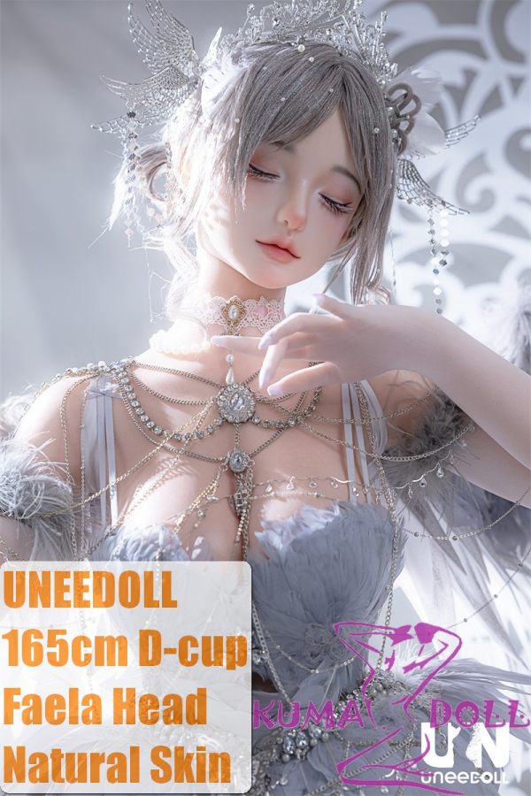 UNEEDOLL 165cm D-cup Faela (梦狸) Head Close Eye Vision Full Silicone Doll Real Skin Texture in Gray Angel Outfit Customized Wig