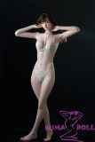 Ryoko head silicone doll with realistic makeup wearing green lace lingerie