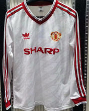 1986/88 M Utd Away White Long Sleeve Retro Soccer Jersey