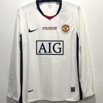 2008/09 M Utd Away White Retro UCL Version Long Sleeve Retro Soccer Jersey (胸前有绣欧冠决赛小字）