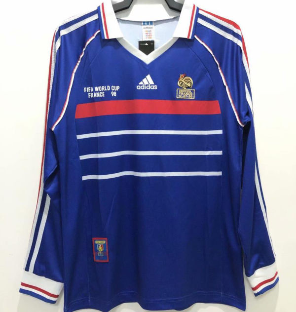 1998 France Home Long Sleeve Retro Soccer Jersey