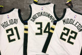 2021 Bucks Antetokounmpo #34 White NBA Jerseys Hot Pressed