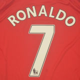 RONALDO #7 2007-08 M Utd Home Red Long Sleeve Retro Jersey League Version 联赛版带06/07英超双金章