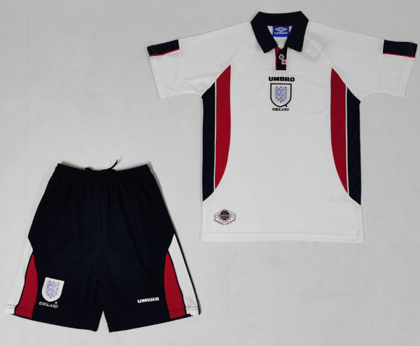 1998 England Home White Kids Retro Soccer Jersey