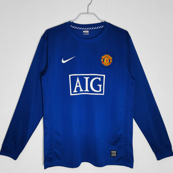 2008/09 M Utd Blue Long Sleeve Retro Jersey