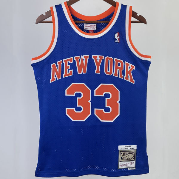 1991/92 NY Knicks EWING #33 Blue Retro NBA Jerseys 热压