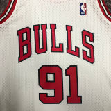 1998 Bulls RODMAN #91 Retro White NBA Jersey