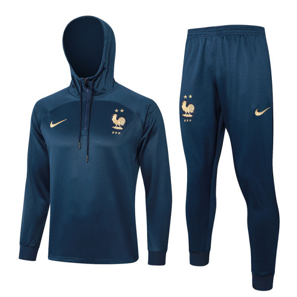 2024 France Sapphire Blue Hoody Zipper Jacket Tracksuit