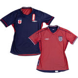 2002 England Away Blue & Red Retro Soccer Jersey (Double-sided)  双面
