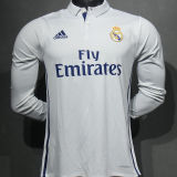 2016/17 RM White Home Retro Player Version Long Sleeve Jersey 球员版