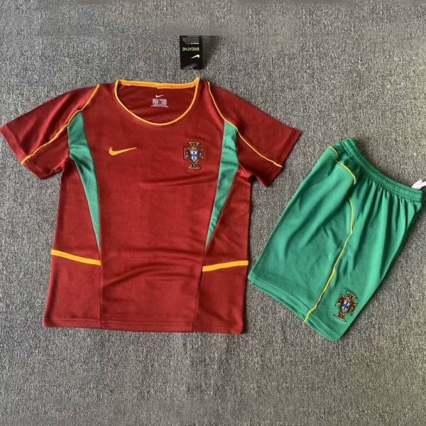 2002 Portugal Home Kids Retro Soccer Jersey