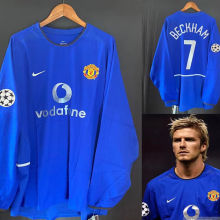 BECKHAM #7 M Utd Away Retro Long Sleeve Retro Jersey 2002/03 (UCL Font) 欧冠字体 右袖一个欧冠球 ★★