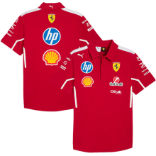 2025 Ferrari Red F1 POLO Team T-Shirt  有领   背后三个广告