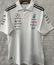 2025 Mercedes AMG Petronas F1 White POLO Team T-Shirt  有领