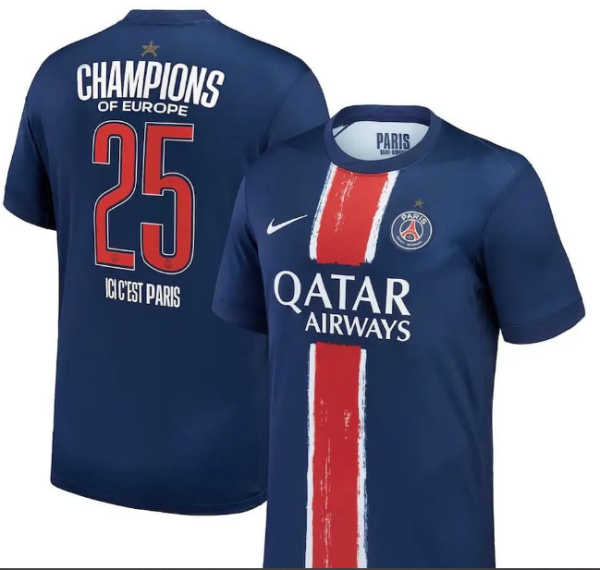 CHAMPIONS 2024/25 PSG 1:1 Quality Home Blue Fans Soccer Jersey  “带星”