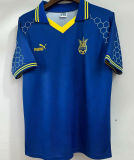 1998 Ukraine Away Blue Retro Fans Soccer Jersey