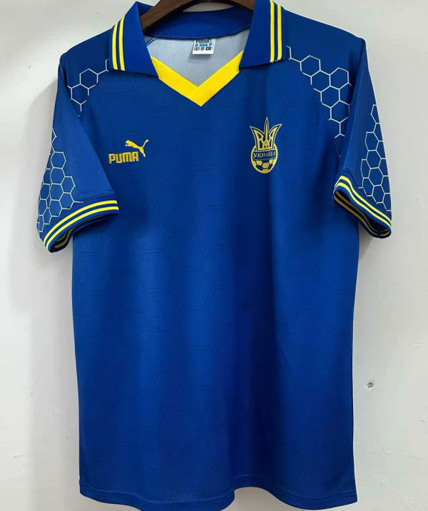 1998 Ukraine Away Blue Retro Fans Soccer Jersey
