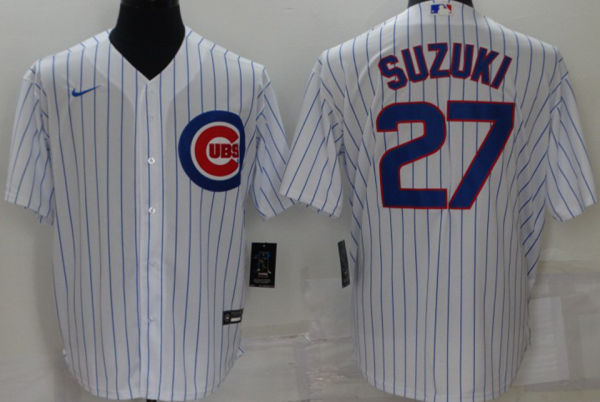 Chicago Cubs SUZUKI #27 White Baseball Jersey