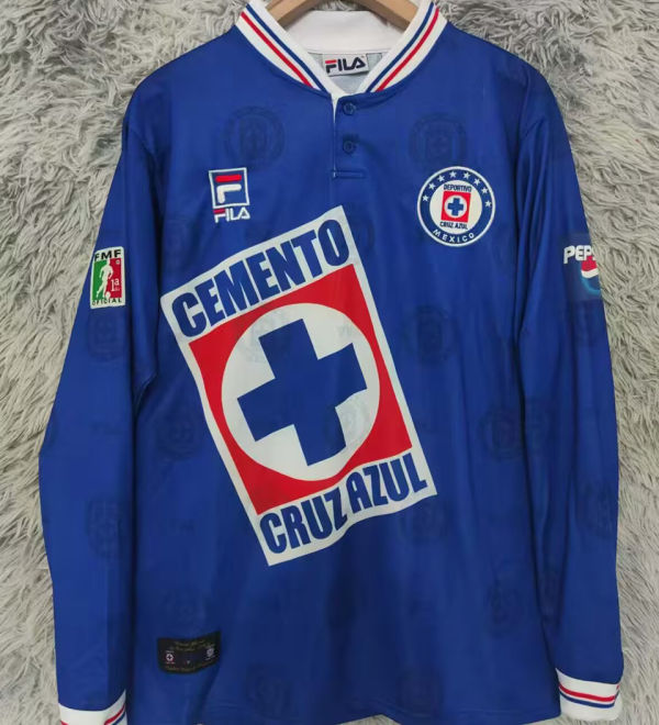 1997/98 Cruz Azul Home Blue Retro Long Sleeve Soccer Jersey