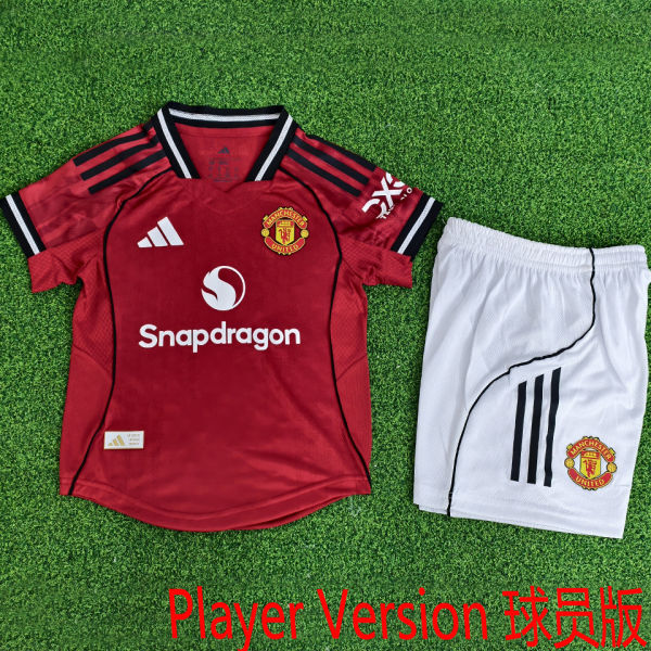 2025/26 M Utd Home Red Player Version Kids Soccer Jersey 球员版童装