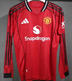 2025/26 M Utd Home Red Player Version Long Sleeve Soccer Jersey