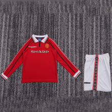 1998/1999 M Utd Home Retro Kids Long Sleeve Soccer Jersey