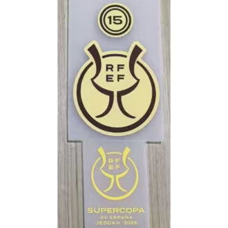巴傻用 SUPERCOPA DE ESPANA + 15 Gold Patch 2026 西超级杯 + 胸前小字  (You can buy it alone OR tell us which jersey to print it on)