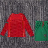 2004 Portugal Home Kids Retro Long Sleeve Soccer Jersey