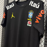2026/27 Brazil Black Casual Pure Cotton T-Shirt 肩膀字白色