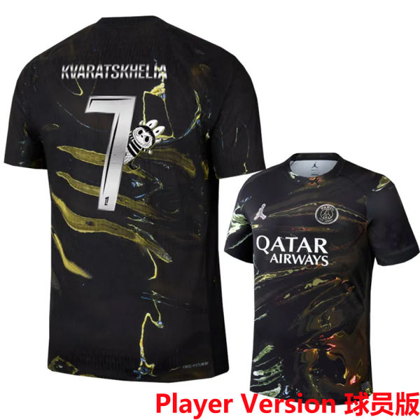 KVARATSKHELIA #7 PSG x Labubu Dark Night Edition Black Player Version Jersey 2025/26 拉布布字体 ★★