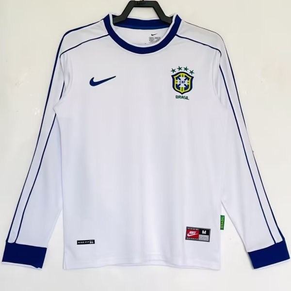 1998 Brazil White Retro Long Sleeve Soccer Jersey