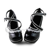 White Black Bows Trim Lolita Shoes