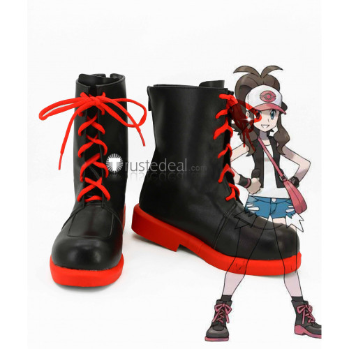 Pokemon Hilda Touko Black Brown Pink Red Cosplay Shoes Boots