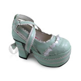 White Black Bows Trim Lolita Shoes