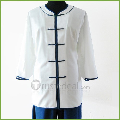 White and RoyalBlue Ice Cotton Tai Chi / Ji Coat and Pants