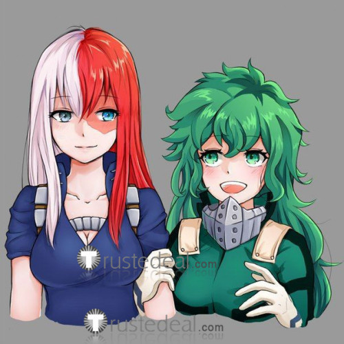 Boku no Hero Academia Shouto Todoroki Midoriya Izuku Genderbend Female Long Red White Green Cosplay Wigs