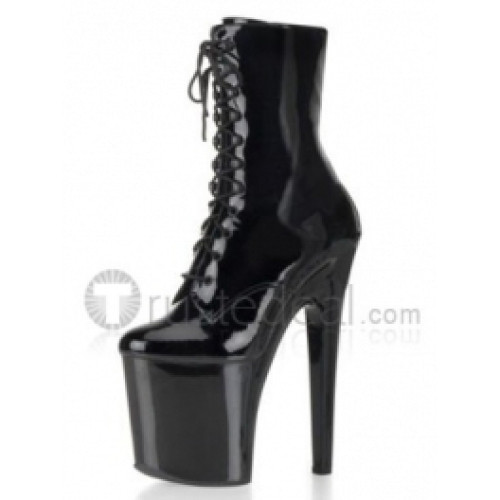 Patent Leather Upper High Heel Leg-Length Closed-toes Platform Sexy Boots(150-21)