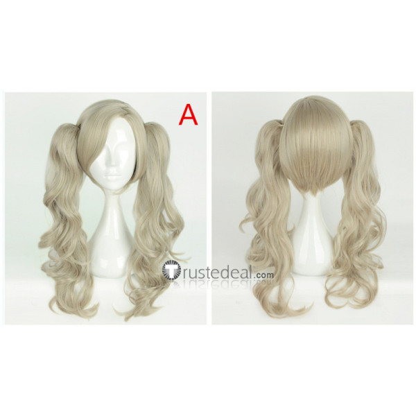 Persona 5 Takamaki Ann Flaxen Gray Blonde Pigtails Cosplay Wigs