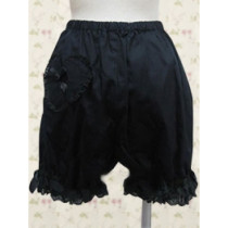 Black Cotton Lolita Bloomers with Pleated Lace Pants Edge and Hearts(CX501)