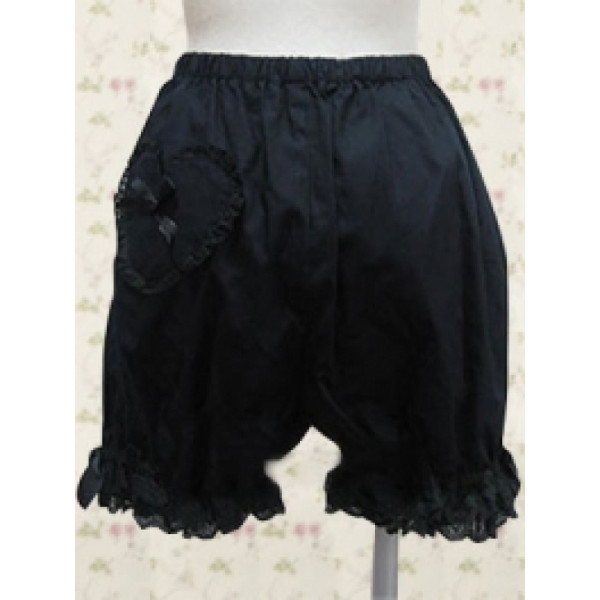 Black Cotton Lolita Bloomers with Pleated Lace Pants Edge and Hearts(CX501)
