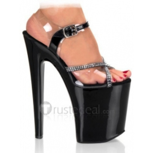 Transparent PVC Upper High Heel Open-toes Beading Platform Sexy Sandals(A718-B)