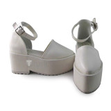 White Wedges Buckle Strap Sandals