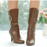 Top quality leather upper PU sole high heel pumps boots(JY826)